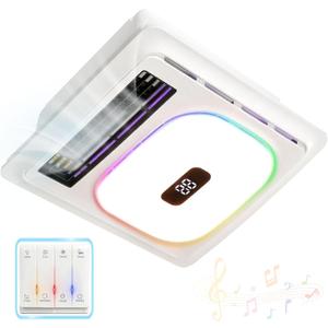 Bathroom exhaust fan with heater&Bathroom exhaust fan with bluetooth speaker,5 in 1 Multi-function,Instantaneous heating,Strong wind,Silent operation,3 color lighting,Dynamic music,Plug and play, Medium