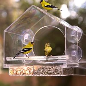 Window Bird Feeder by Nature Anywhere - Transparent Acrylic Bird Feeders for Outdoors - Enhanced Suction Grip, Bird Watching for Cats, Easy-to-Clean, Outdoor Birdhouse Feeder