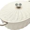 Enameled Oval Dutch Oven Pot with Lid, 7 QT Cast Iron Dutch Oven with Dual Handles for Cooking, Bread Baking, Frying, Non-stick Enamel Coated Oven (White) (7 QT White)