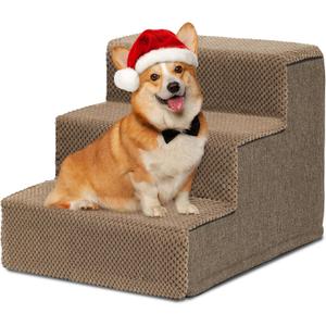 YITAHOME Dog Stairs for High Bed and Couch, Premium Foam Dog Steps for Small Dogs, Older Pets, Non-Slip Pet Stairs with High-Strength Boards, Removable Washable Cover, 3 Tiers Brown (3 steps)
