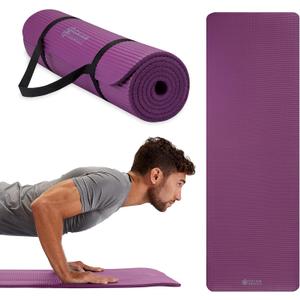 Gaiam Essentials Thick Yoga Mat Fitness & Exercise Mat with Easy-Cinch Yoga Mat Carrier Strap, 72"L x 24"W x 2/5 Inch Thick
