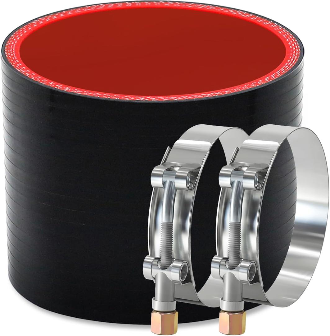 Straight ID 4" Silicone Hose Coupler, Reinforced 4-layer Wall 5MM with 2PCS T-bolt Clamps for Cold Air Intake, Turbo, Intercooler