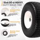 2 Pack 15x6.00-6 Flat Free Lawn Mower Tire and Wheel, 15x6-6nhs Riding Mowers Lawn Tire and Wheel with 3/4" & 5/8" Bearing, 3" Centered Hub