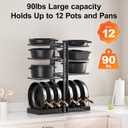 LAMU Pots and Pans Organizer under Cabinet, Expandable to 24" H Pan Organizers inside Cabinet for Kitchen Storage, 6 Adjustable Tiers and 6 Pot Lid Organizer Racks, Holds 12 Cast Iron Cookware Black