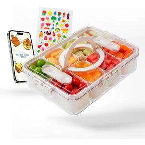 Travel Snack Container for Kids – Snackle Box with 8 Removable Compartments, Utensils and Recipe QR – Snack Box for Road Trips, Beach, Picnic and School Lunch, Large