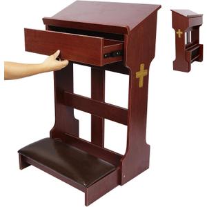 Wooden Prayer Kneeler with Foldable Padded Stool and Drawer for Praying Catholic