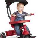 Radio Flyer 4-in-1 Pedal & Push Stroll 'N Trike, Ages 1-5, Toddler Tricycle & Stroller, High-Density Foam Tires, Parent Push Handle, UV Canopy, Removable Tray, Headrest & Seatbelt, Stroller Tricycle
