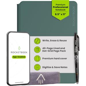 Rocketbook Pro Smart Reusable Notebook, Lined & Dotted Interchangeable Pages, For Work and Business Meetings, Letter Size 8.5x11, Green