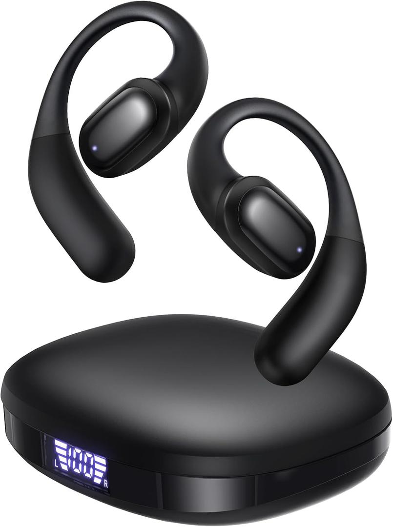 PSIER Open Ear Earbuds Bluetooth 5.3 Bone Conduction Headphone with Mic, Wireless Earbuds Premium Stereo Sound Headphones with 40H Playtime, IPX6 Design Open Ear Buds for Running Cycling(Black)