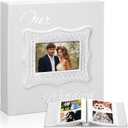 Dunzoom Our Wedding Photo Album 200 Pcs 4 x 6 Inch Leather Wedding Anniversary Album with Front Window Double Heart Design Couple Gifts, White