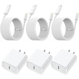 10FT iPhone Fast Charger,3Pack Extra Long[Apple MFi Certified]iPhone USB C Charger Fast Charging 10Foot USB C to Lightning Cable Cord Quick Adapter Block for iPhone14 13 12 11 Pro Max/Plus/Mini/X,iPad