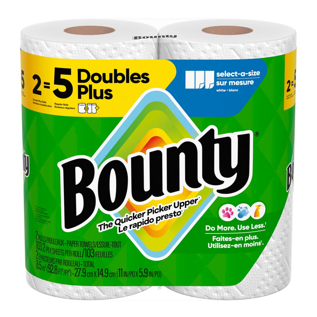 6 x Bounty, Paper Towels Select-A-Size White 2-Ply Double Plus Rolls, 2 Count