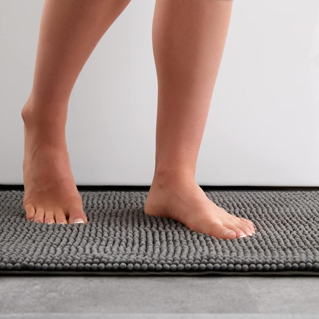 Linenspa Chenille Bath Mat 1 Piece, Non Slip, Water Absorbent, Fast Drying, Machine Washable, Bath Rug For Bathroom - Dorm Room Essentials (1'5" x 2' (Rectangular), Dark Gray)