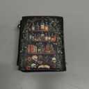 Bookshelves Skull Goth Gothic Small Rfid Women Wallet Bifold Zipper Coin Pocket PU Leather Compact Cash Credit Card Holder Travel Wallet Female Ladies Teen Girls 1 ID Window 10 Card Slots