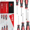 ROTATION 6PCS Magnetic Tip Screwdriver Set, 3 Phillips and 3 Flat, Red Tip | Red, Gloss, S2 Steel)