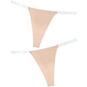 Women Seamless Panties Adjustable G String Thongs Clear Strap Thongs Ice Silk Underwear No Show Briefs 2pcs S