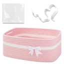 OIAHOMY Large Woven Storage Basket with Handles for Nursery Living Room Shelves, Bow Basket for Gifts Empty with Gift Bags and Ribbons for Baby Showers Pet Toy Bin - Pink