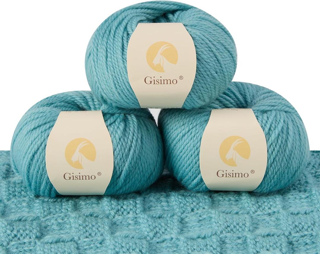 100% Merino Wool Yarn 3-Ply Luxurious and Soft Yarn for Hand Knitting & Crocheting (Cyan,3Balls)