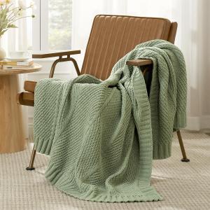 Amlie Home Knit Throw Blanket, Soft Chenille Cozy Breathable Chevron Chunky Decorative Blanket for Couch, Bed & Sofa, French-Inspired Lightweight Warm Gift for Women, Sage Green, 60"x80"