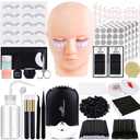 Eyelash Extension Kit for Beginners, Professional Lash Extension Kit with Mannequin Head, Lash Starter Kit with Lash Fan, Lash Extension Supplies for Practice Training Kit(Black)