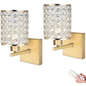 Modern Cordless Crystal Wall Light Battery Operated Wall Sconces set of 2, Rechargeable Wall Lamp Battery Powered Wall Mount Lights with Polyhedral Opal Crystal Shade for Bathroom Bedroom Living Room( (Gold)