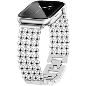 JR.DM Beaded Bracelet Silver Band Women Compatible with Apple Watch 42mm(S3/2/1) 44mm 45mm 46mm,Adjustable Metal Replacement Strap,Fashion Dressy Wristband for Iwatch Se Series 11/10/9/8/7/6/5/4/3/2/1