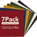 ROBOTIME 7-Pack Double-Sided Colored 1/8" Plywood Sheets - 12 x 12 x 1/8 Inch - Roller-Coated Solid Color 3mm Craft Wood Sheets for Laser Cutting - Assorted Colors - WB122