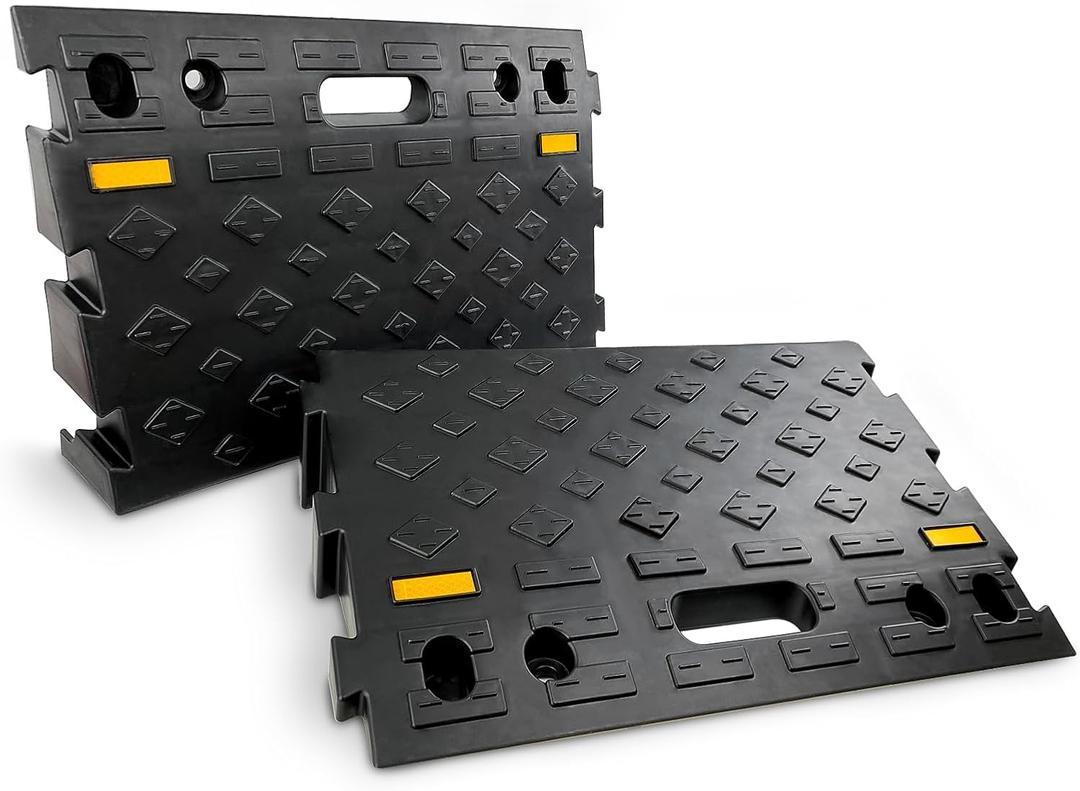 4" high 2-Piece Portable Automotive Curb Ramp, Heavy-Duty Plastic Threshold Ramp Track Interlocking Step Ramp Structure 6600 Lbs Load Capacity for Cars, Wheelchairs, Bikes, Motorcycles