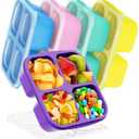 5 Pcs Bento Snack Containers, Reusable 4 Compartment Divided Food Storage Containers, Divided Lunchable Container for School, Work and Travel (Transparent Lids)