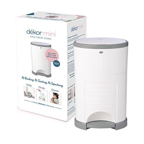 Dekor Mini Hands-Free Diaper Pail  White  Easiest to Use  Just Step