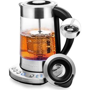 OVENTE 1.7L Electric Tea Kettle with Removable Infuser, Variable Temperature Control, Keep Warm Function, 1500W Fast Heating Water Boiler, BPA Free Borosilicate Glass & Easy to Fill Lid, Silver KG733S