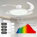 48'' Retractable Ceiling Fan,Full Spectrum Low Profile Ceiling Fan with Light and Remote,Modern White Fan for Dinning Room Living Room Bedroom,Retractable Blades,Dimmable,Timer Setting