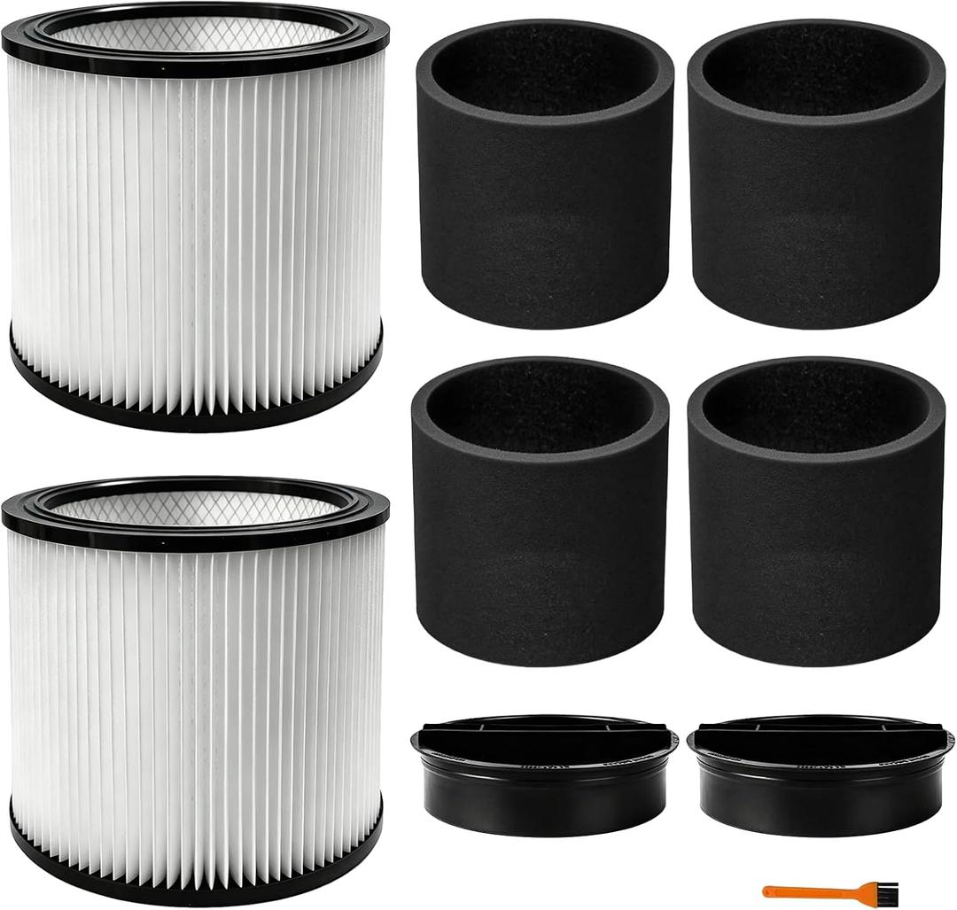 90304 Replacement Filter 90585 Foam Sleeve Kit Fit for shopvac Cartridge Filter 90304 90333 90350 90585, Replacement for Most Wet and Dry Vacuum Cleaners 5 Gallon and Above (2+2+4+1)