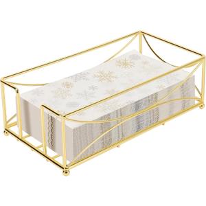 Livabber Guest Napkin Holder, Metal Bathroom Paper Hand Towel Storage Modern Napkin Tray Caddy for Countertop, Table Kitchen, Dinning Room (Gold, Metal Base)