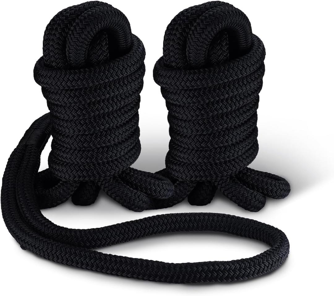 NovelBee 1" Dock Line 2 Pack,Double Braid Nylon Boat Dock Line,Heavy Duty Mooring Marine Rope with 24 Eyelet,Boat Rope and Ties for Docking (1" x 15')
