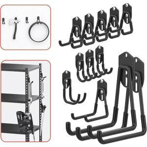 WALMANN 12PCS Garage Storage Hooks, Wall Mount Utility Hooks for Tools, Ladders, Cords, Folding Chairs, Shovels and Rakes, Shelving Hooks for Keyhole Shelving Units(Black)