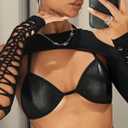 GORGLITTER Women's Cut Out Super Crop Top Bolero Long Sleeve Crew Neck T Shirt Shrug Tops (Black, S)