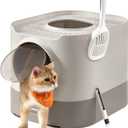 Feandrea Cat Litter Box with Lid, XL Enclosed Litter Box with Slide-Out Tray, Scoop, Brush, Anti-Tracking, for Cats of Different Sizes, Oatmeal and Warm Gray UPPT002G01 (21.3"L x 16.9"W x 15.7"H)