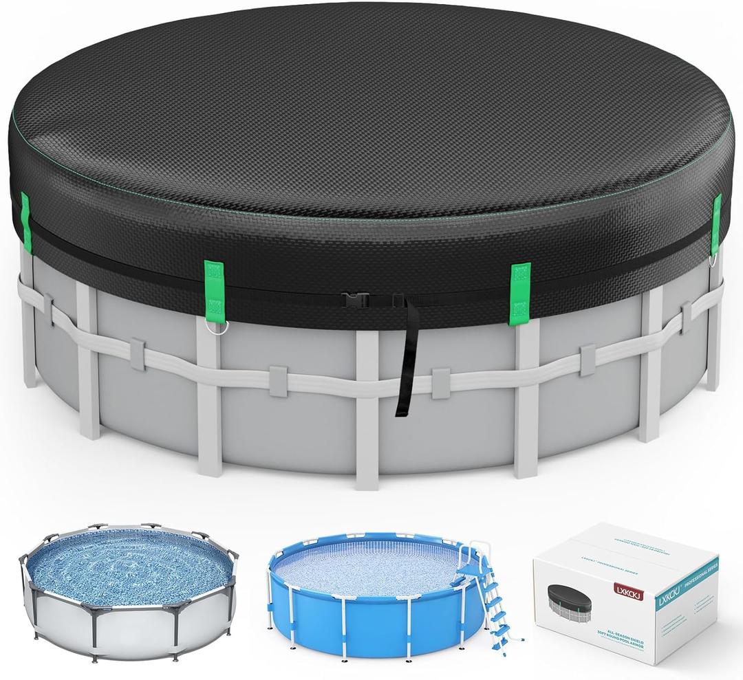 LXKCKJ 18 Ft Round Pool Cover, Solar Pool Covers for Above Ground Pools, Winter Pool Cover Protector with Drawstring Design Increase Stability, PE Tarp Ideal for Waterproof and Dustproof (Black)