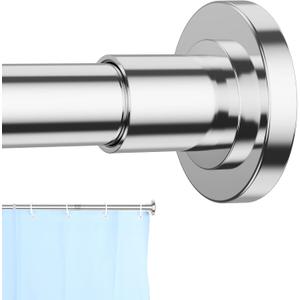 Chrome Shower Curtain Rod 31 to 80 Inch,1 Inch Diameter Adjustable Spring Tension Curtain Rod No Drilling Stainless Steel Telescoping Rod, No Rust