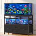 Heybly 30-40 Gallon Fish Tank Stand, Aquarium Stand with Drawer, Power Outlet, Heavy Duty Metal Frame, for Fish Tank, Turtle & Reptile Terrarium, 36.2" L 18.1" Top, 660lbs (Top)+330lbs(Mid), Black HAS004BK