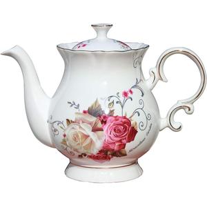 European Style Ceramic Flower Teapot Coffee Pot Water Pot Porcelain Gift Large 5.5 Cups (1, Rose)