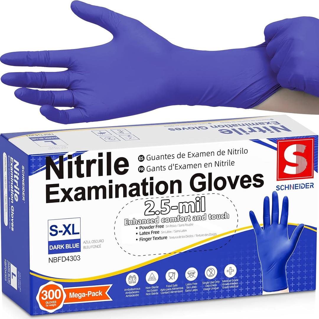 Schneider Medical Nitrile Exam Gloves, Powder & Latex Free, Darkblue
