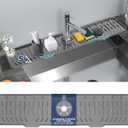 24" Splash Guard Plus Size Silicone Sink Faucet Drying Mat Handle Drip Catcher Tray Dish Sponge Holder Kitchen Accessories Protector Home Organization Gadgets Organizer (Grey: 23.4"x5.7")