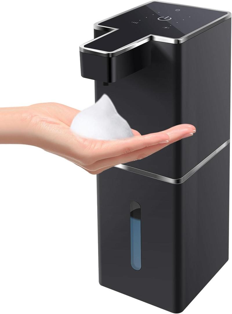 Automatic Foaming Soap Dispenser Touchless 380ml/12.8oz Rechargeable Hand Soap Dispenser Wall Mounted 4 Levels Adjustable Foam Soap Pump for Bathroom Kitchen Dish Soap (Black)