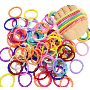 Spiral No Crease Phone Cord Elastic Coil Hair Ties - 100 Pcs, Colorful for Women & Girls (Candy)
