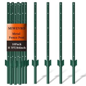 Metal Garden Fence Posts– Heavy Duty U-Post for Wire Fencing, 7 FT Green