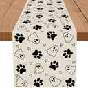 QIONG MENG Halloween Table Runner Ghost Dog Paw Burlap Table Decoration Holiday Home Party Kitchen Dining Table Supplies 13x90 Inch