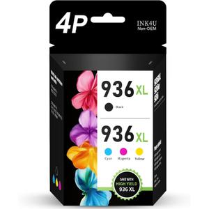 936XL 936e 936 Ink Cartridges Combo Pack: Replacement for HP Ink 936XL Black and 936 Color Combo Pack to Work with OfficeJet Pro 9110 9120 9130 9720 9730 9122 9125 9128 Printer (BK/C/Y/M, 4-Pack)