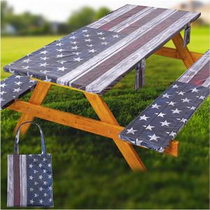 Fitted Picnic Table Cover with Bench Covers Waterproof Elastic Edges Rectangle Patio Tablecloth Outdoor Camping Essentials Stuff Rv Accessories Summer Trip Travel Supplies Party Camper Gifts, 6 ft (72x30in, Red Flag)